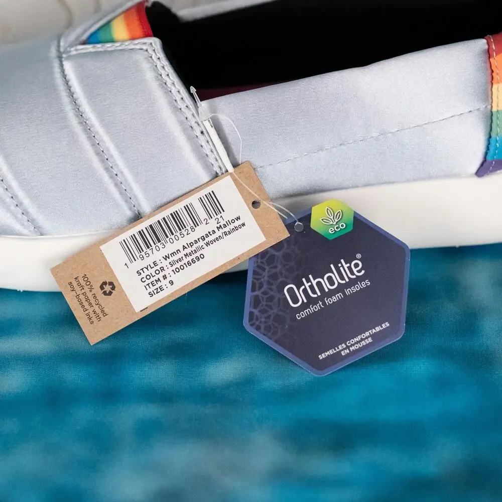 Toms Women's Alpargata Mallow Slip-On Comfort Shoe SZ 9 Silver Metallic Rainbow